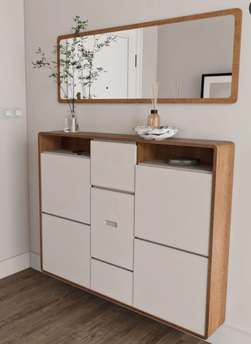 Shoe cabinet with mirror