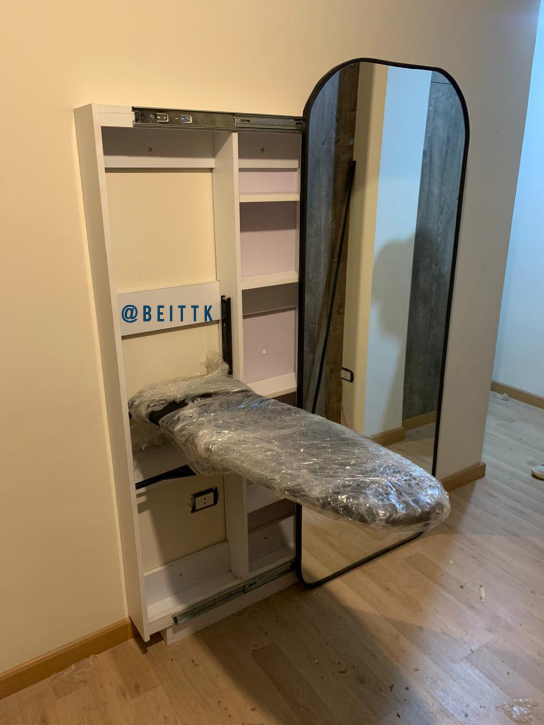 Slide mirror with ironing wall unit